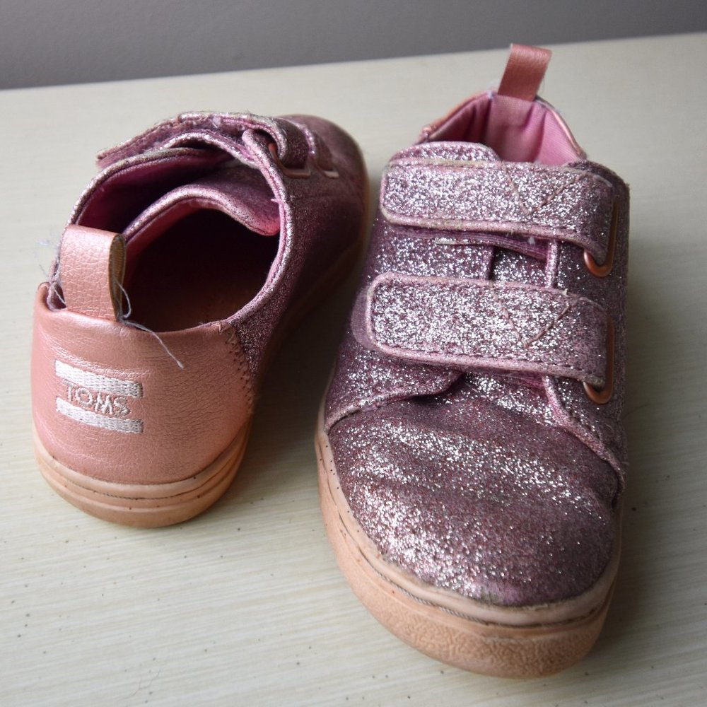 Pink Glitter Velcro TOMS Shoes